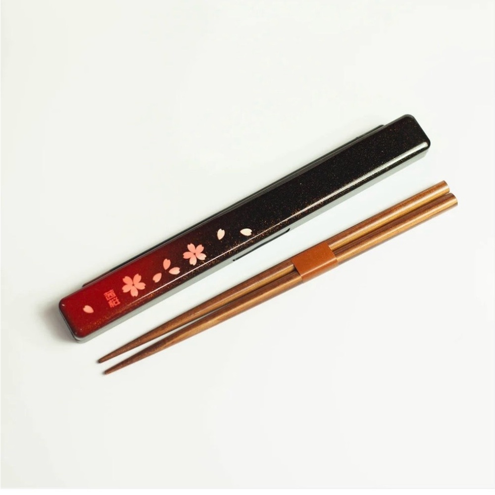 Hakoya Slim Chopsticks Sakura NIP with Glitter Case for Travel